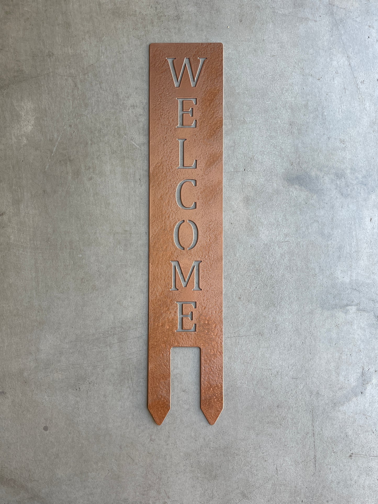 Hammered Copper Welcome Metal Lawn Sign