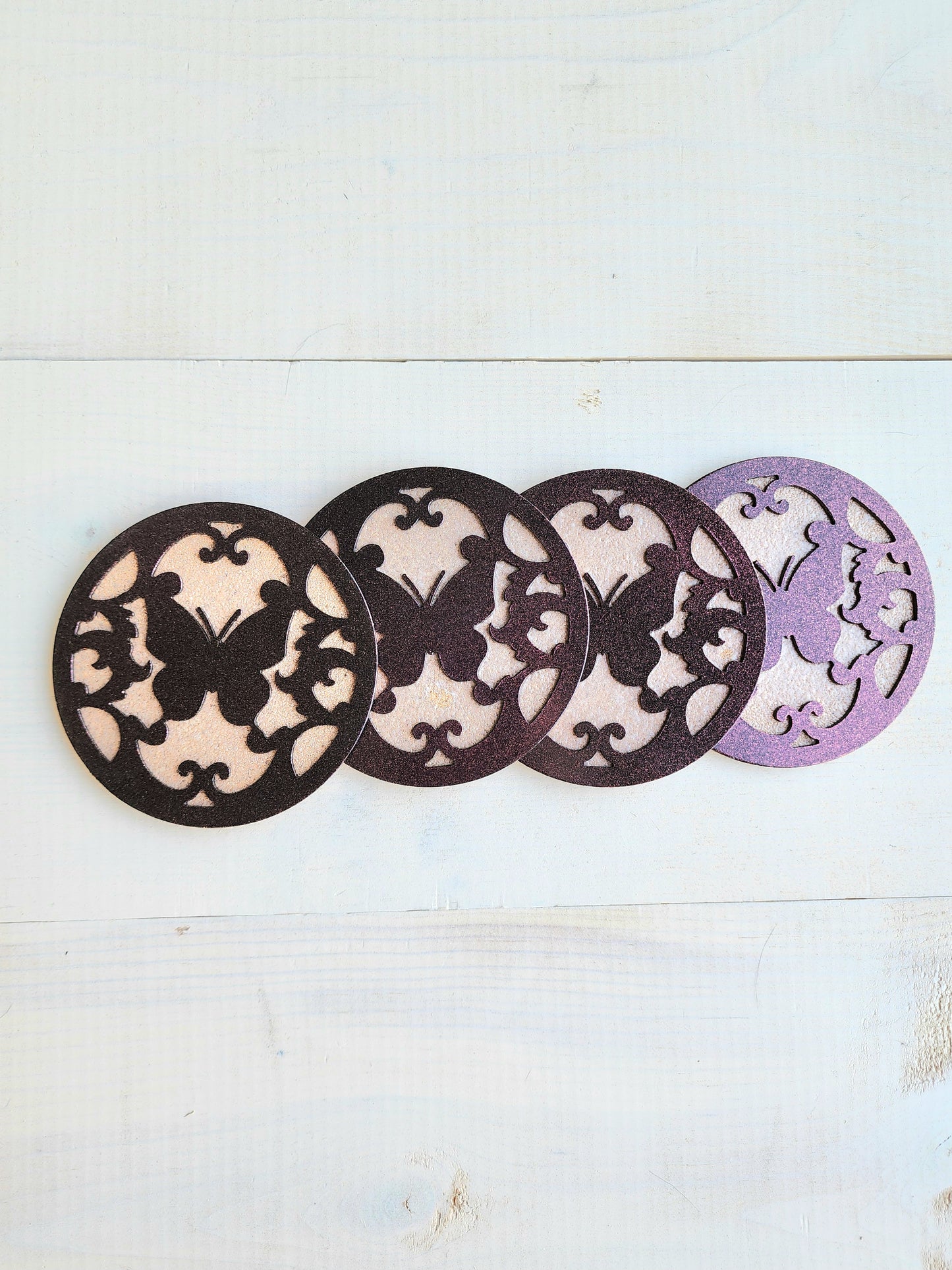 Butterfly Coasters Metal – Set of 4 Elegant Drink Coasters for Home or Patio Décor
