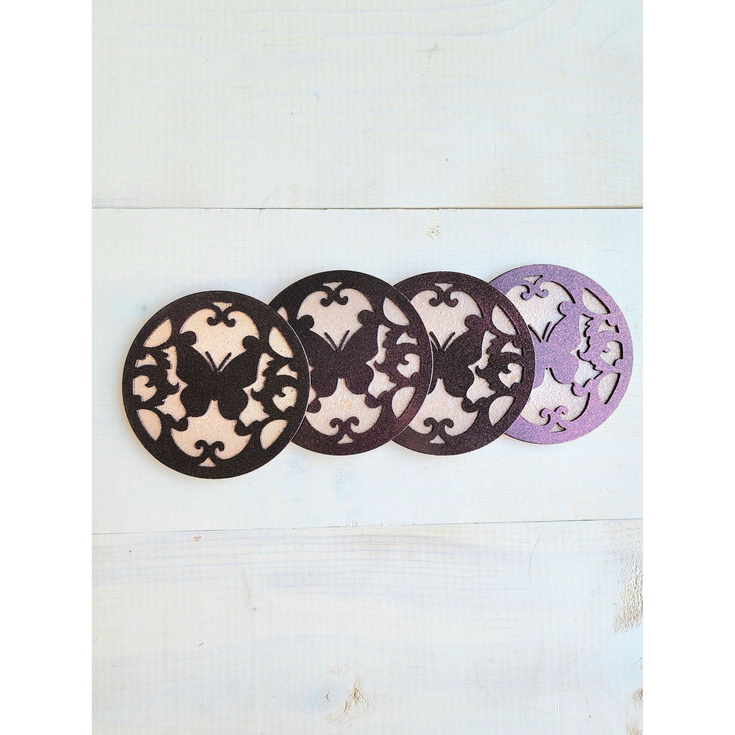 Butterfly Coasters Metal – Set of 4 Elegant Drink Coasters for Home or Patio Décor