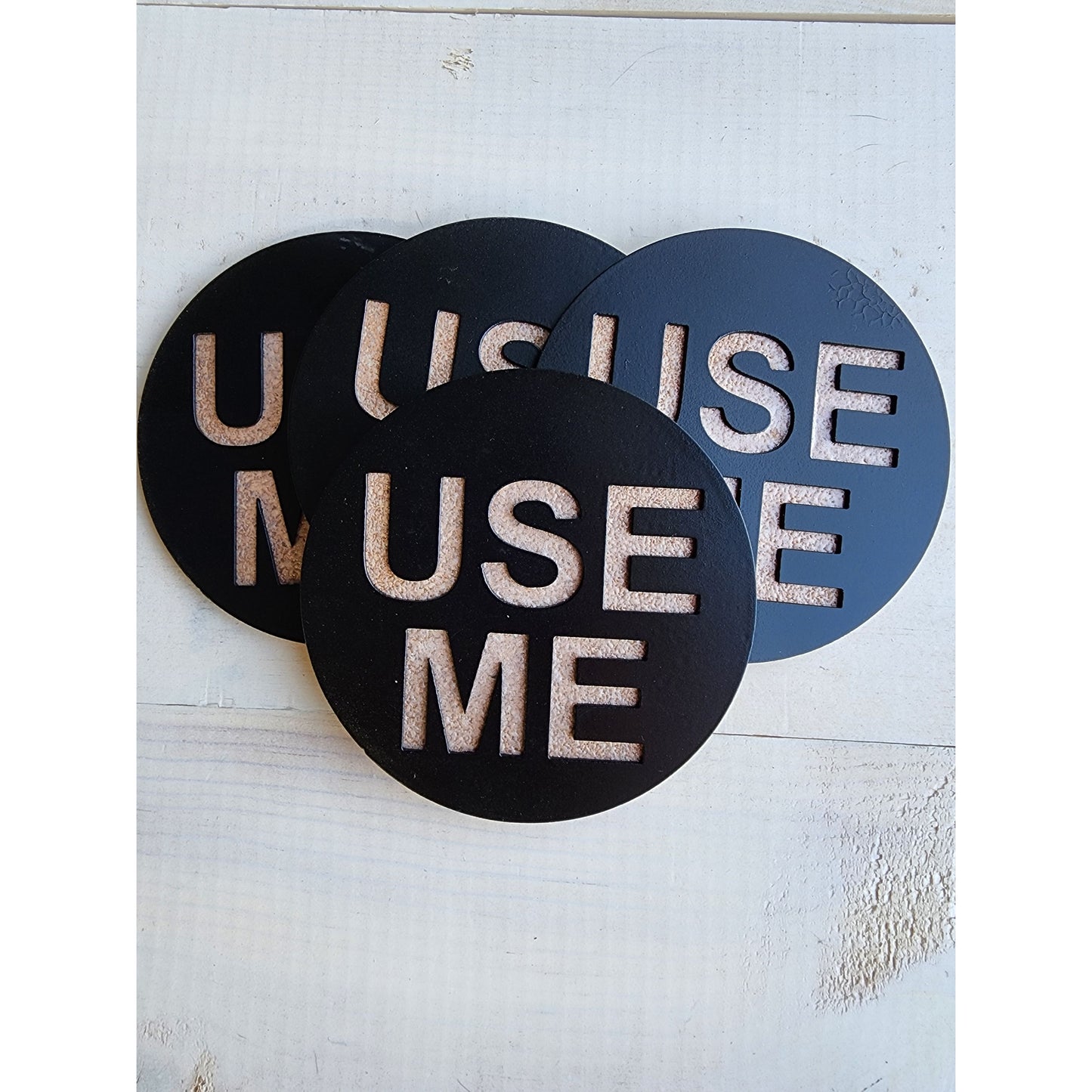 Use Me -Set of 4 for Home Bar & Parties– Funny Metal Coasters