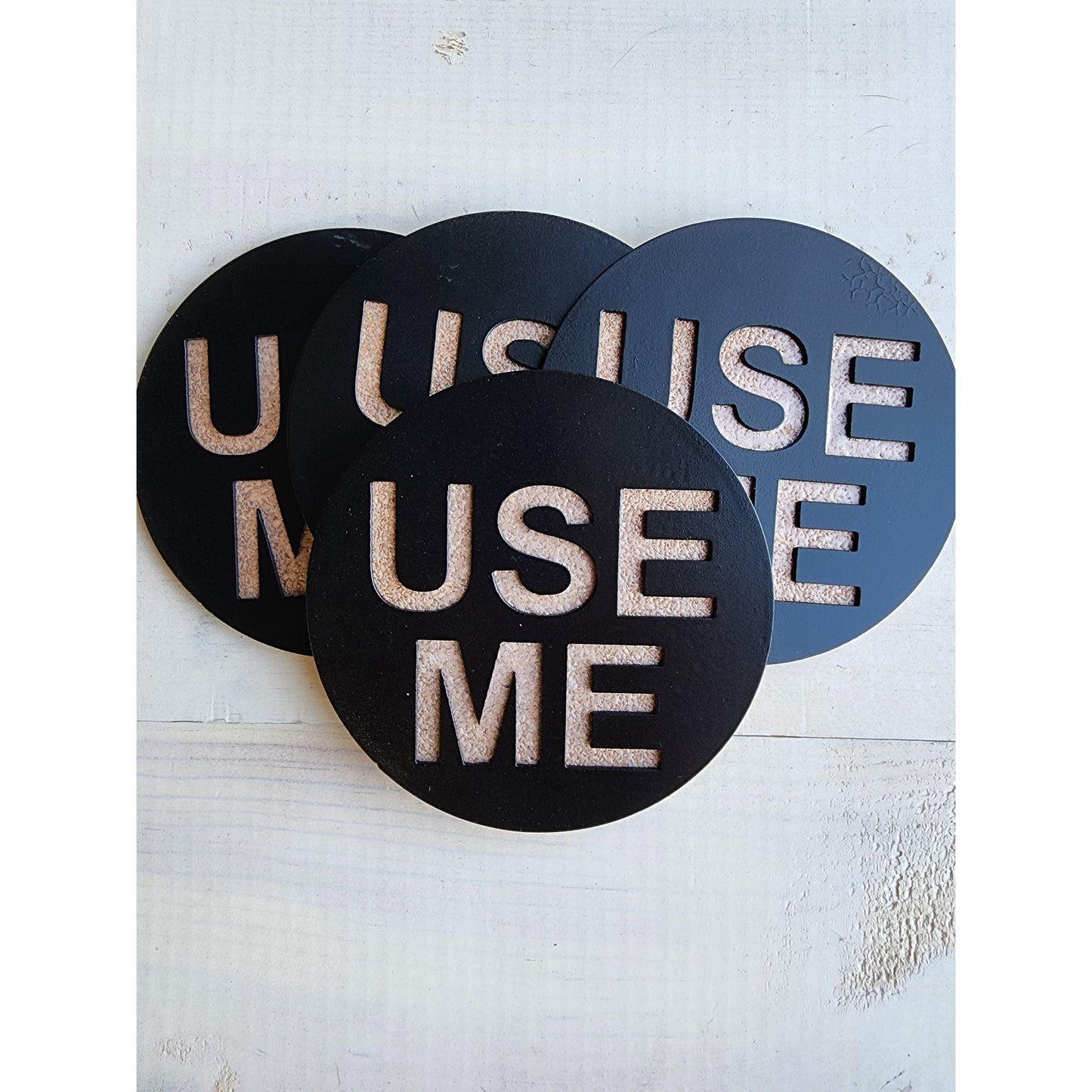 Use Me -Set of 4 for Home Bar & Parties– Funny Metal Coasters