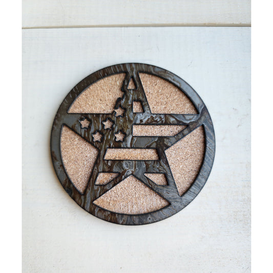 Patriotic Star Flag Metal Coasters – Set of 4 | Rustic Americana Drink Coasters