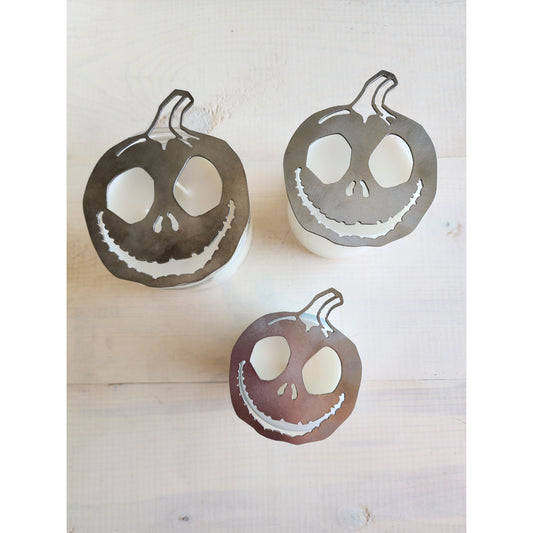 SkelliPumpkin Metal Candle Topper- Halloween Decor