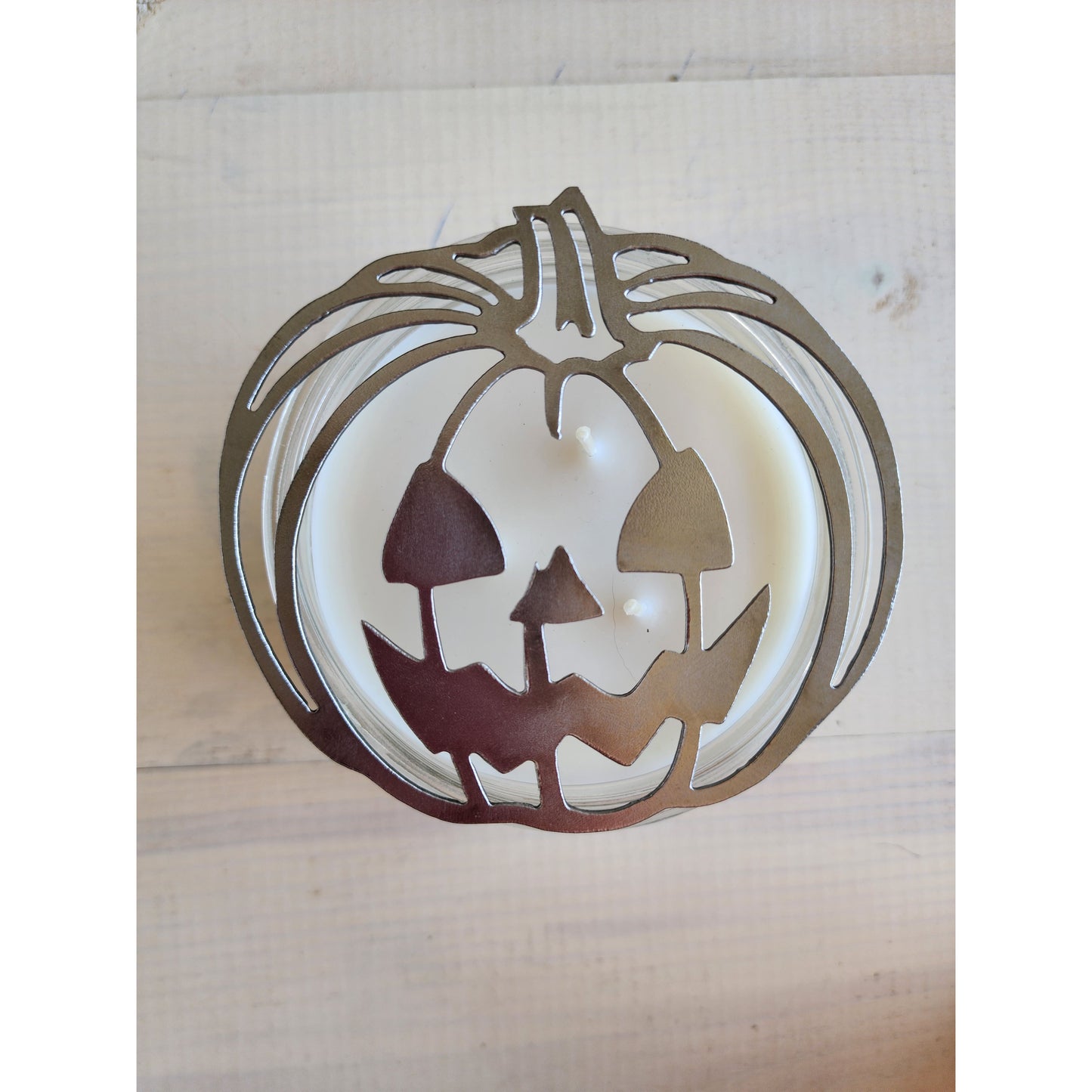 Jack-o'-Lantern Pumpkin Metal Candle Topper: Spooky Halloween Jar Candle Lid, Fall Decor