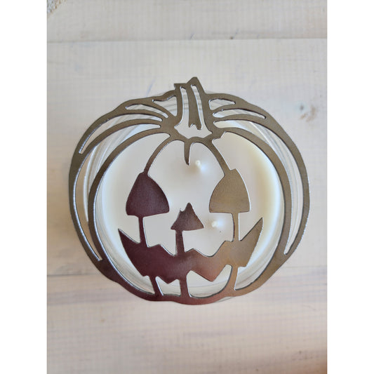 Jack-o'-Lantern Pumpkin Metal Candle Topper: Spooky Halloween Jar Candle Lid, Fall Decor