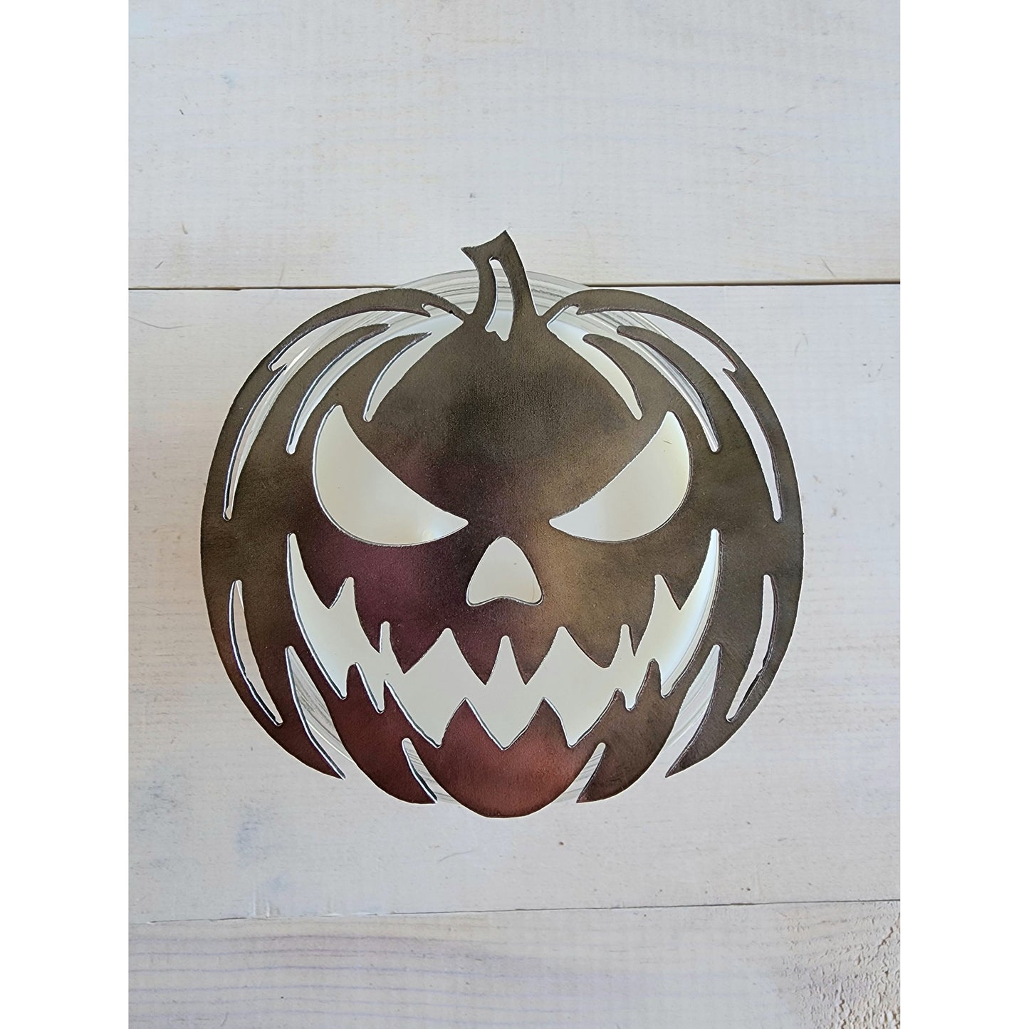 Haunted Pumpkin Metal Candle Topper- Halloween decor