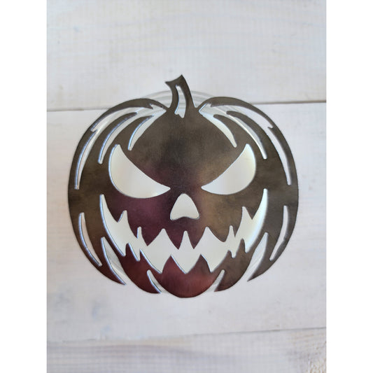 Haunted Pumpkin Metal Candle Topper- Halloween decor