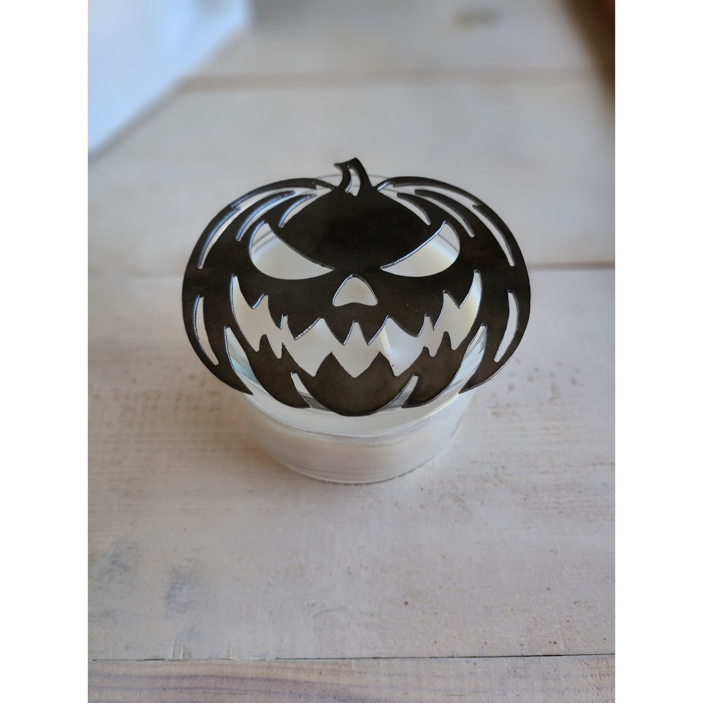 Haunted Pumpkin Metal Candle Topper- Halloween decor