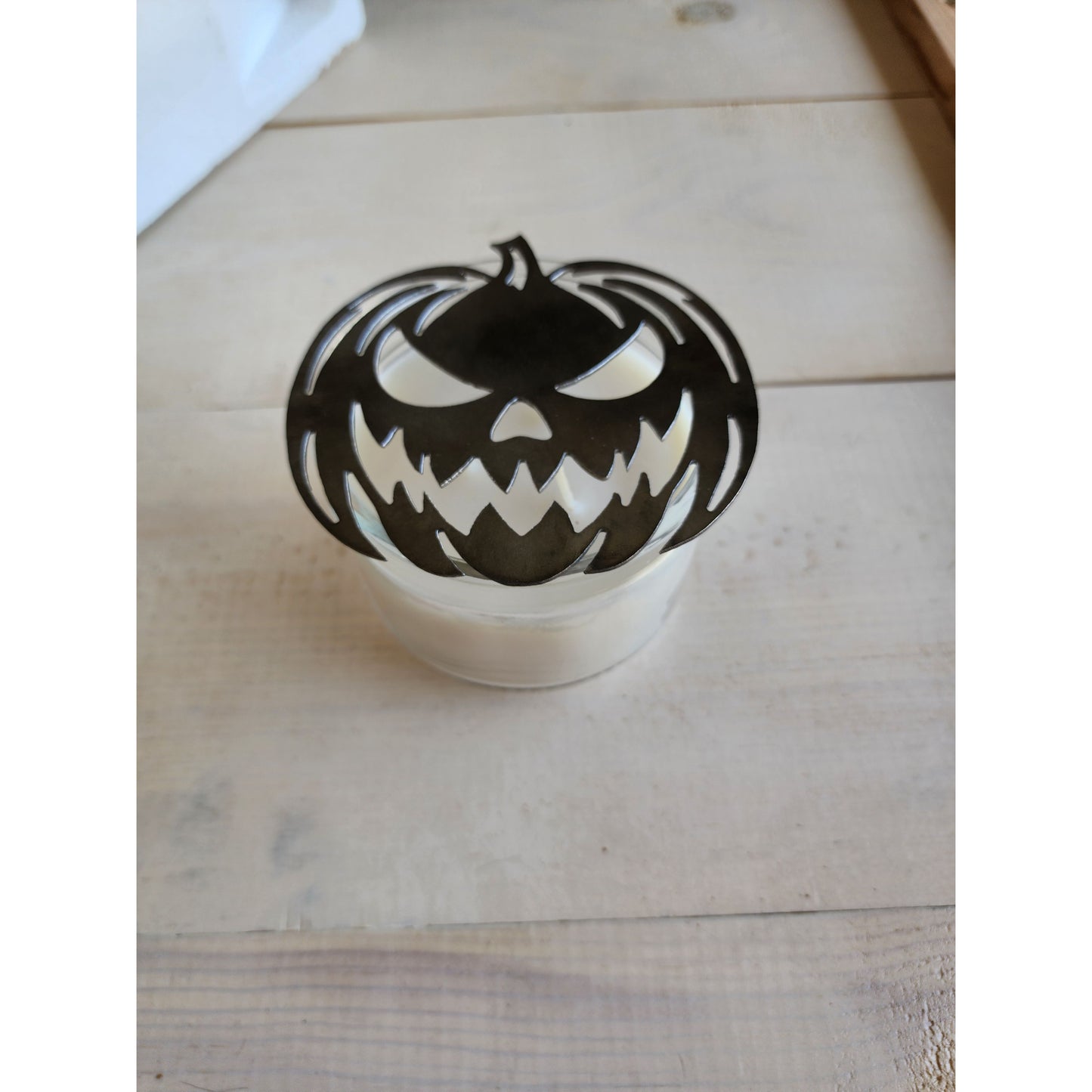 Haunted Pumpkin Metal Candle Topper- Halloween decor
