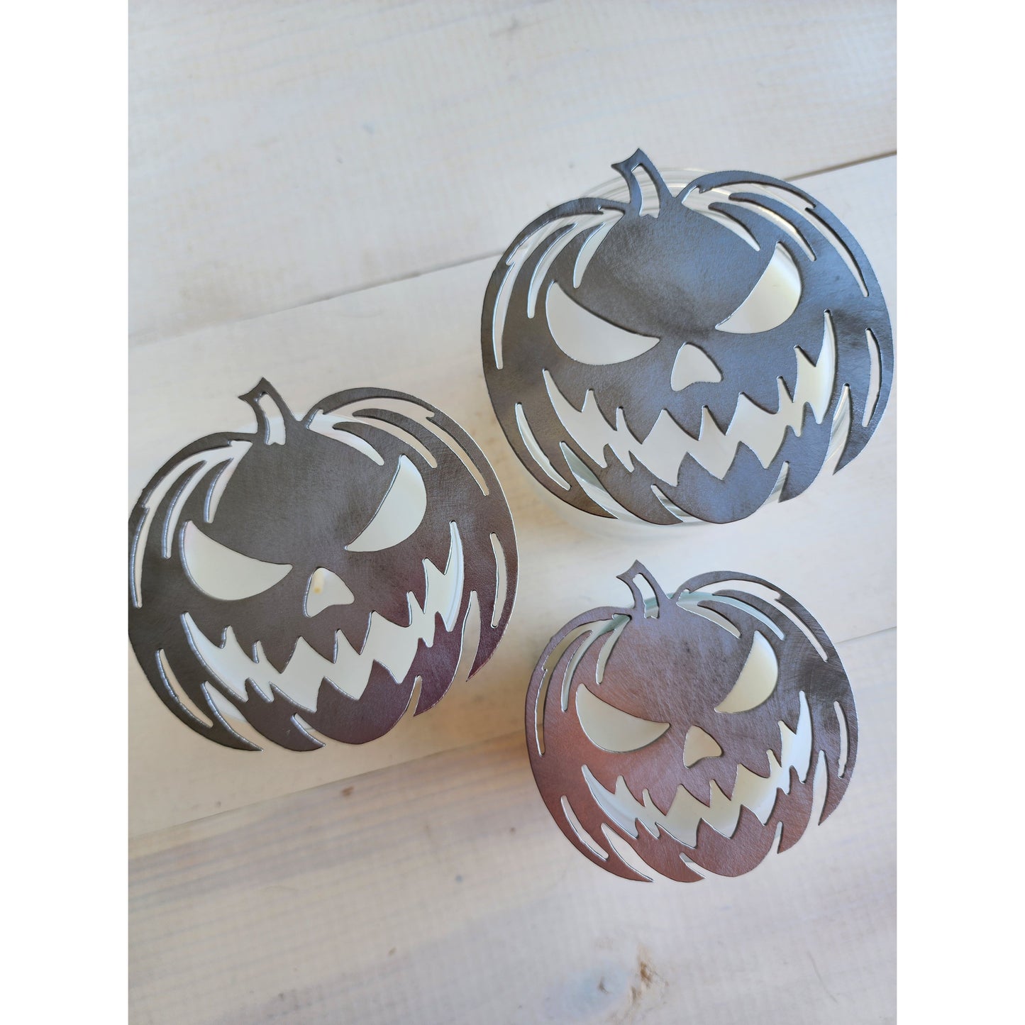 Haunted Pumpkin Metal Candle Topper- Halloween decor