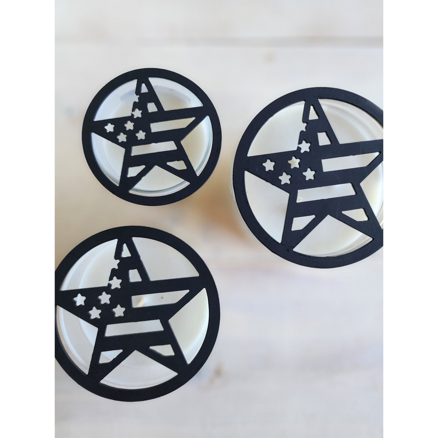Patriotic Star Flag Candle Topper – Decorative Metal Candle Lid