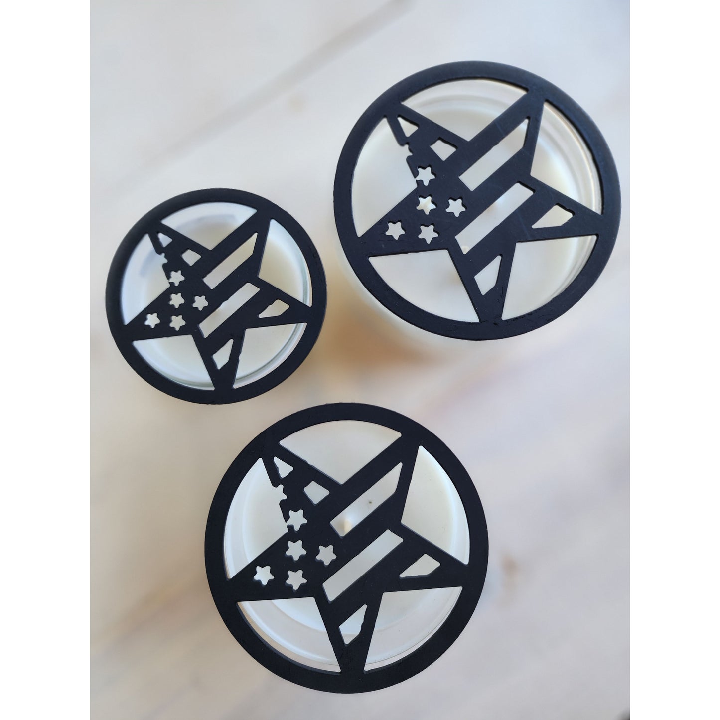 Patriotic Star Flag Candle Topper – Decorative Metal Candle Lid