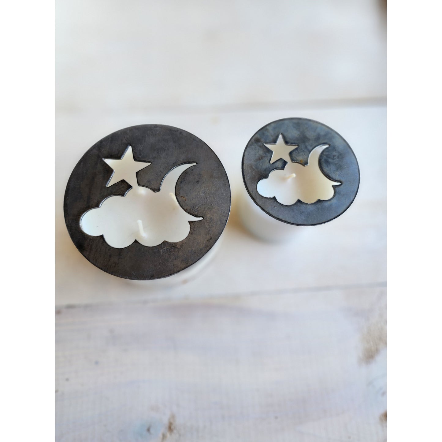 Celestial Metal Candle Topper – Moon & Stars Jar Candle Lid