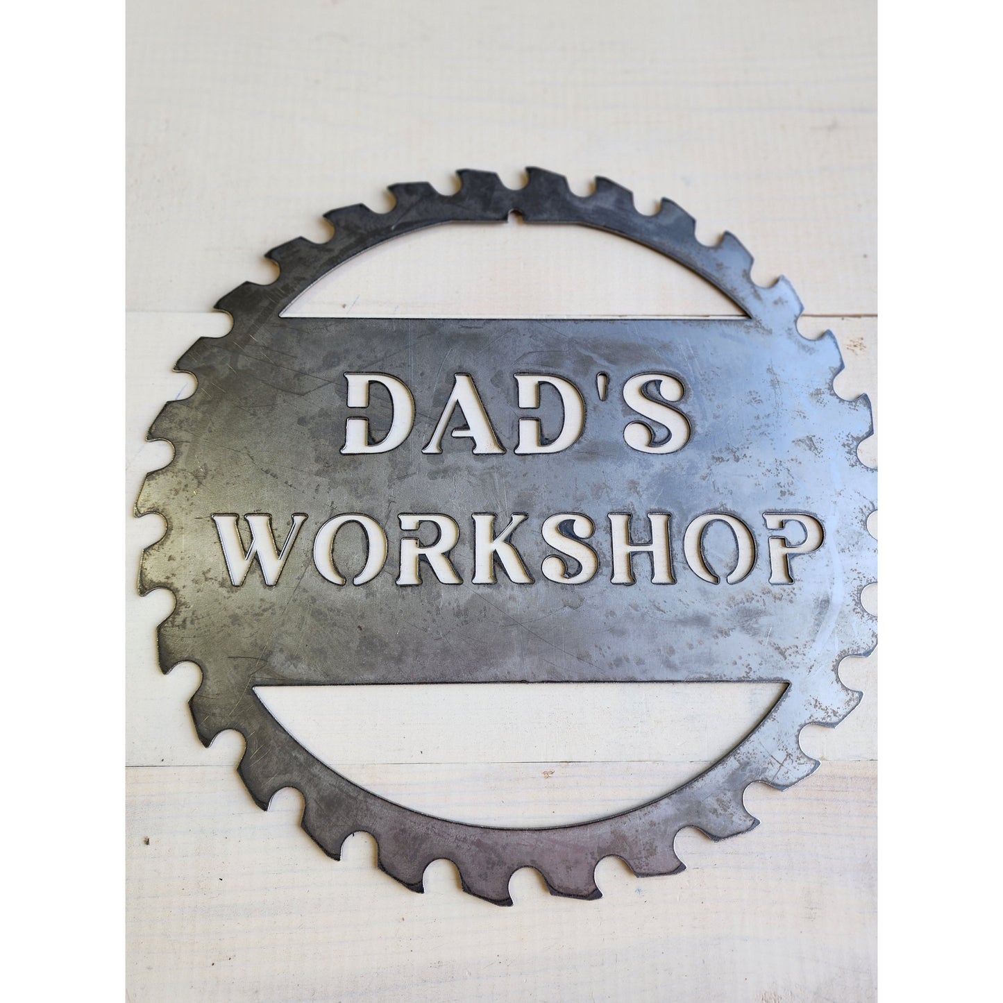Saw Blade Workshop Sign – 12"Custom Name Metal Sign for Woodworkers & DIYers