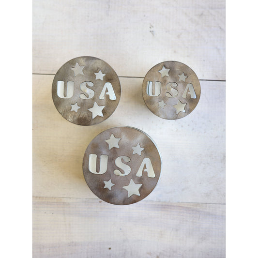 USA Metal Candle Topper with Stars – Patriotic Jar Candle Lid