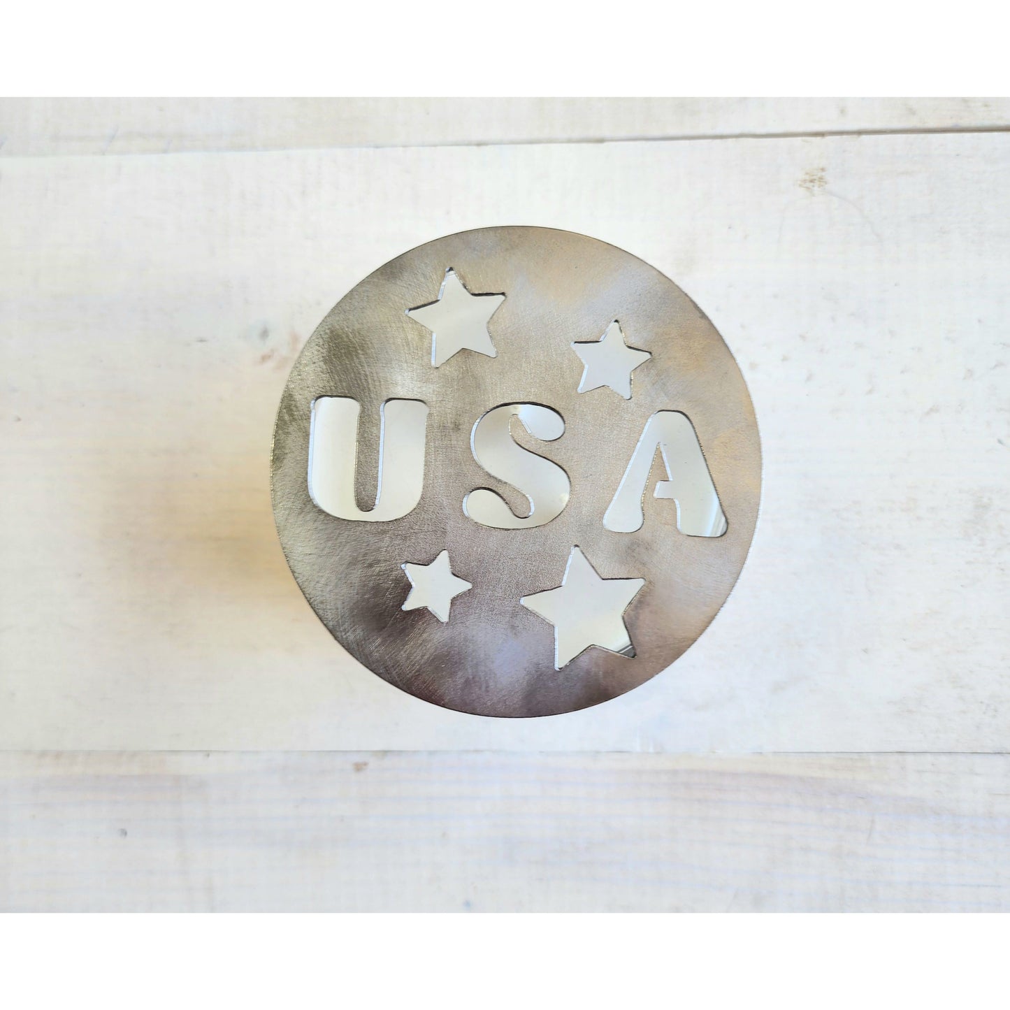 USA Metal Candle Topper with Stars – Patriotic Jar Candle Lid