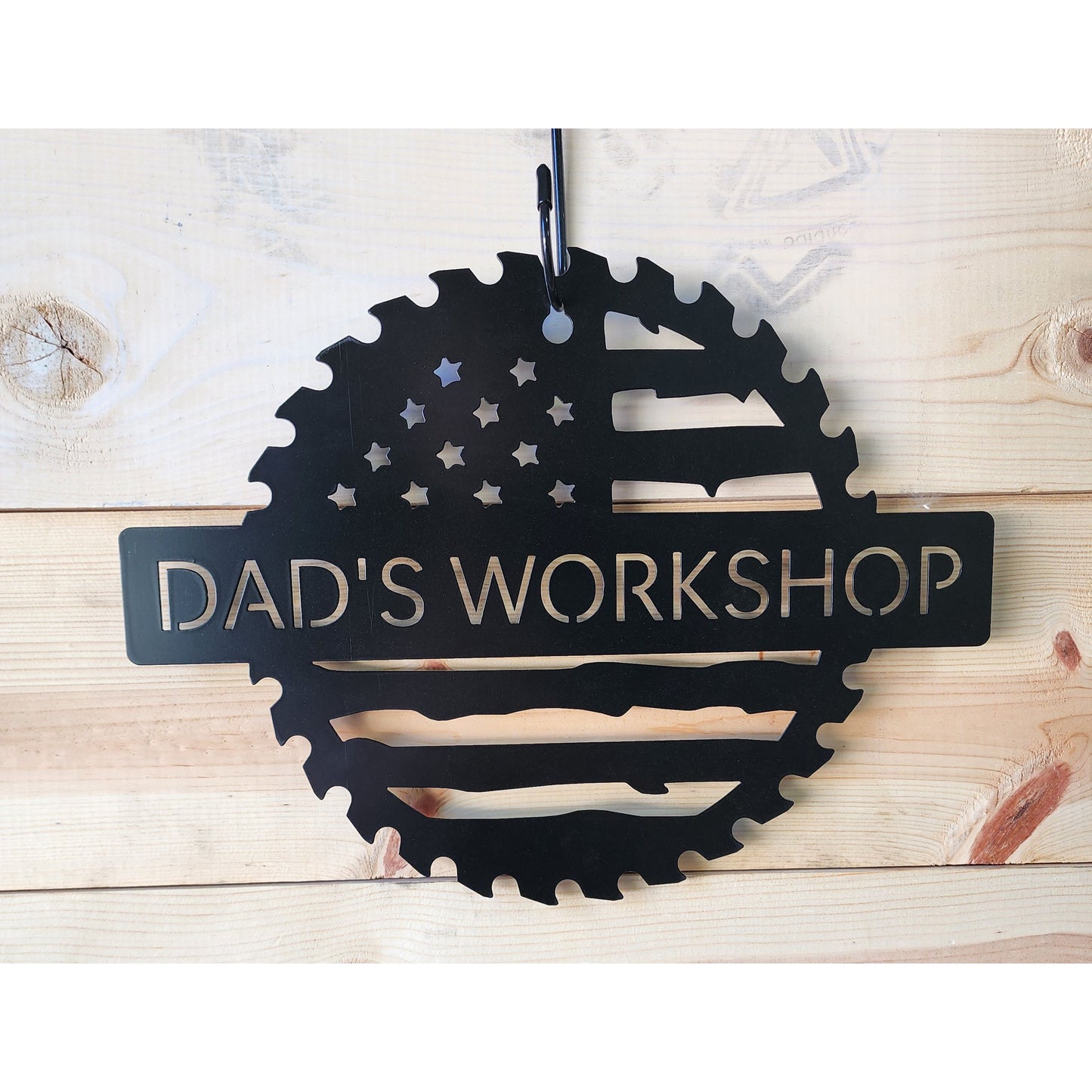 Custom Flag Saw Blade Metal Workshop Sign 18" – Personalized Metal Shop Decor
