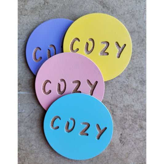 Cozy Vibes Metal Coasters – Set of 4 | Warm & Inviting Drink Coasters in Multiple Colors