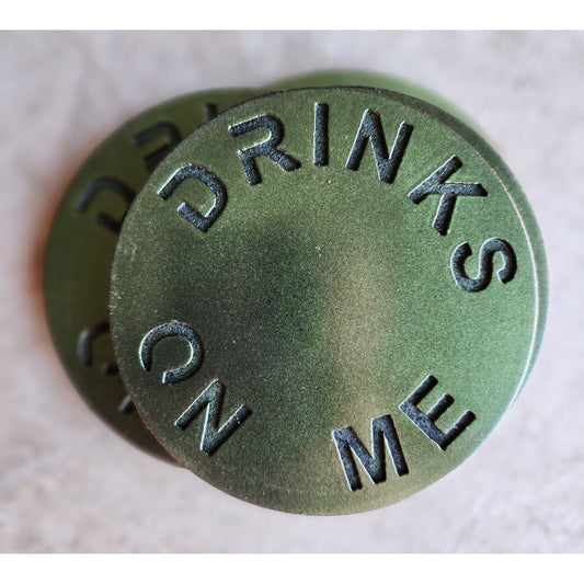 Drinks On Me Metal Coasters – Set of 4 | Fun Drink Coasters in Multiple Colors
