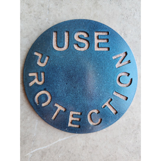 Use Protection Metal Drink Coasters – Funny Set for Home & Bar- Set of 4