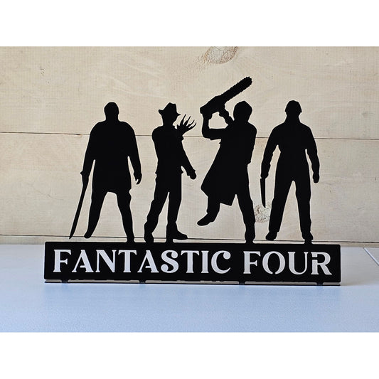 Fantastic Four-Metal Tabletop Horror Villains Inspired Sign – Freddy, Jason, Michael & Leatherface – Halloween Scary Movie Decor