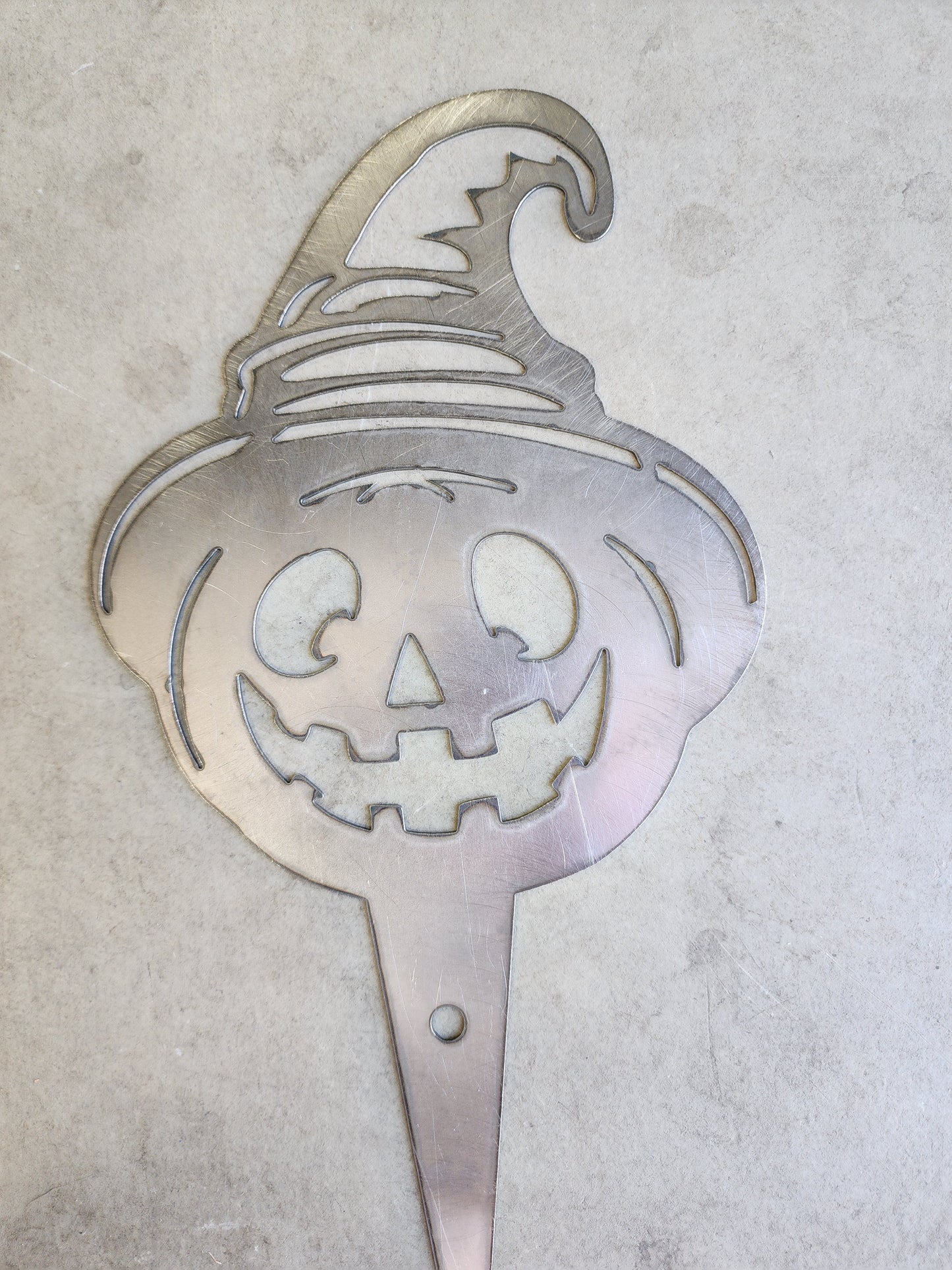 Smiling Jack-O'-Lantern with Witch Hat- Witchy Grin Pumpkin Garden Stake