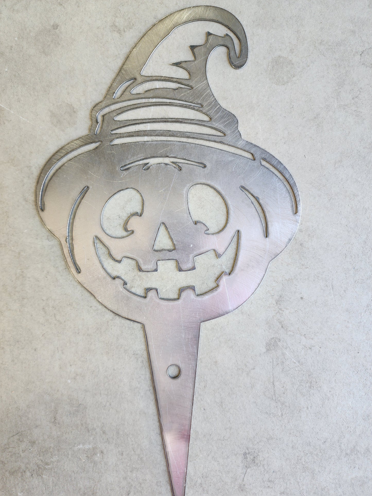 Smiling Jack-O'-Lantern with Witch Hat- Witchy Grin Pumpkin Garden Stake