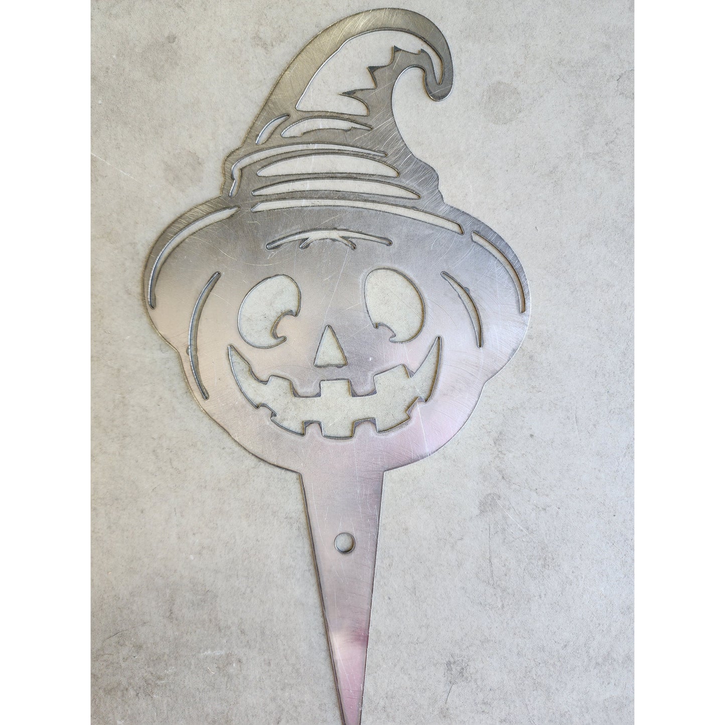 Smiling Jack-O'-Lantern with Witch Hat Garden Stake- Halloween Decor