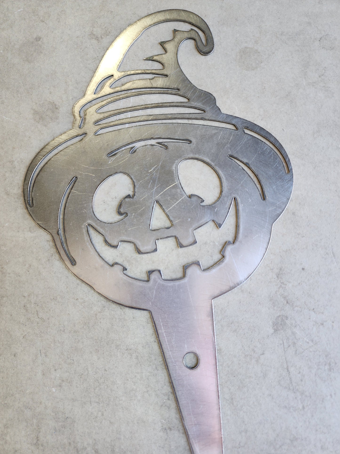 Smiling Jack-O'-Lantern with Witch Hat- Witchy Grin Pumpkin Garden Stake