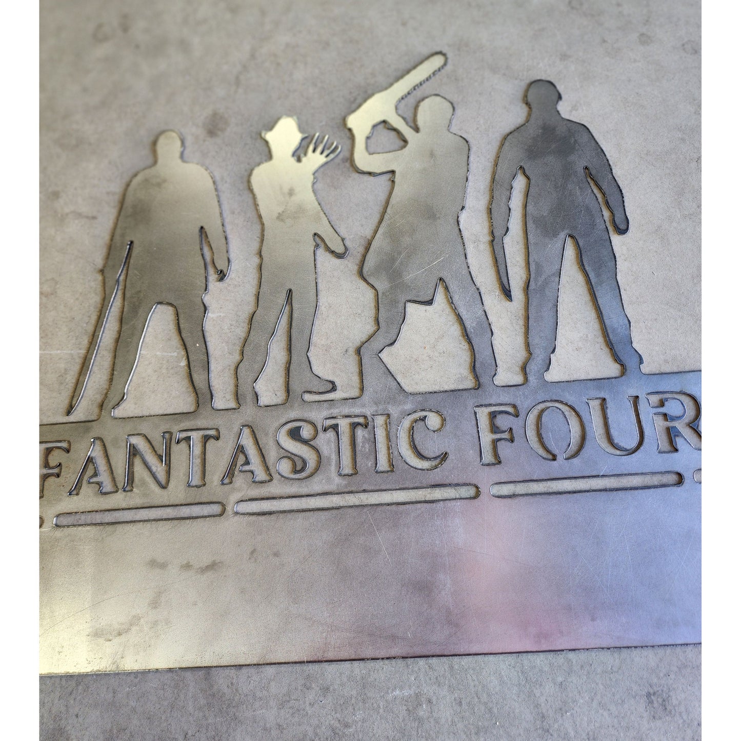 Fantastic Four-Metal Tabletop Horror Villains Inspired Sign – Freddy, Jason, Michael & Leatherface – Halloween Scary Movie Decor