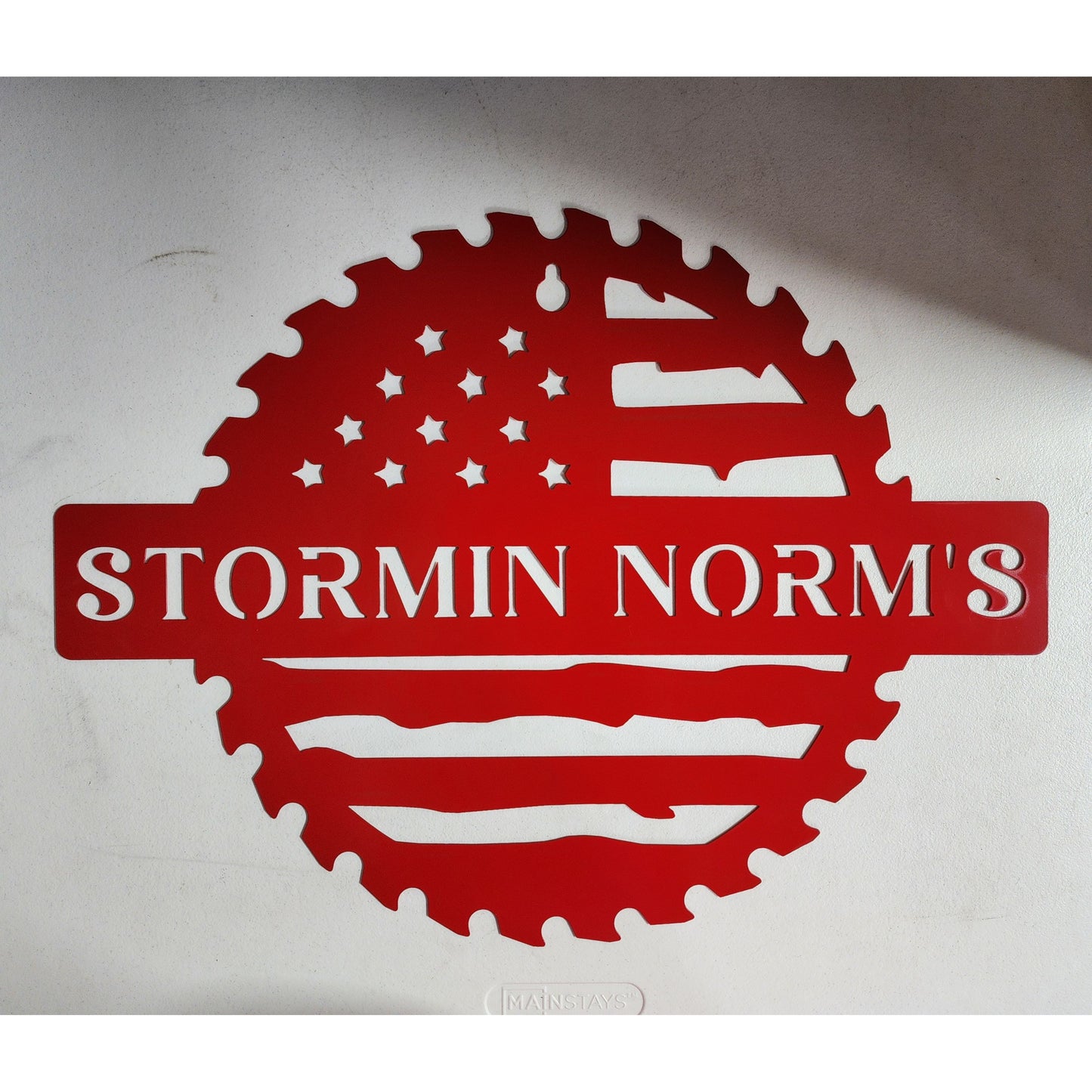 Custom Flag Saw Blade Workshop Metal Sign 12"– Personalized Metal Shop Decor for Dad, Mom, or Any Name