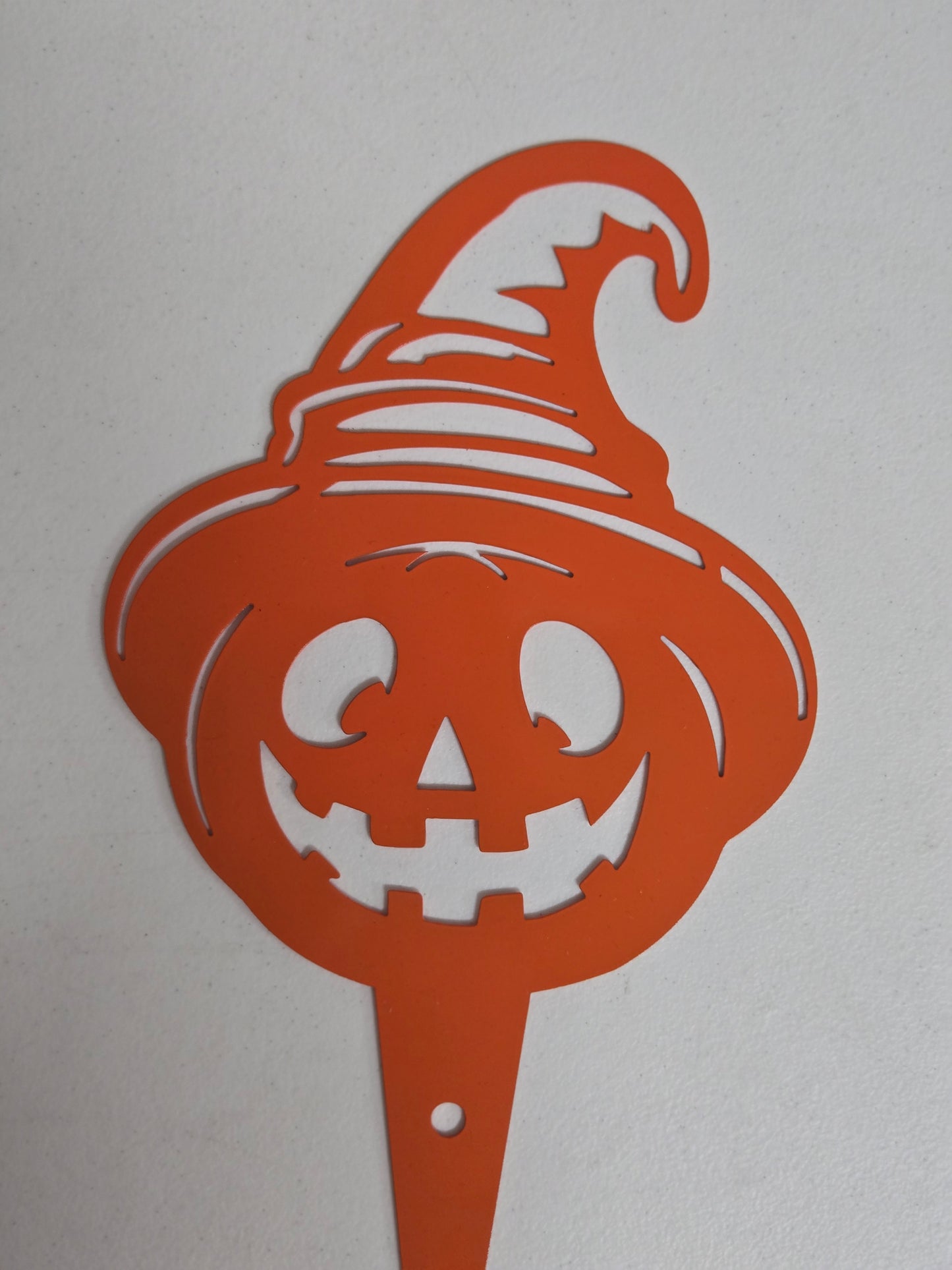 Smiling Jack-O'-Lantern with Witch Hat- Witchy Grin Pumpkin Garden Stake