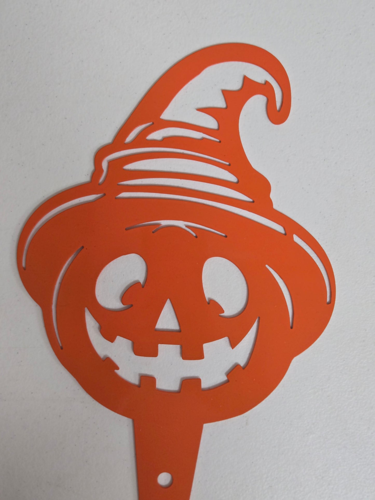 Smiling Jack-O'-Lantern with Witch Hat- Witchy Grin Pumpkin Garden Stake