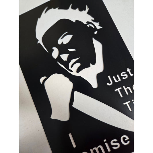 Just the Tip, I Promise – Horror-Inspired Metal Wall Sign with Knife Silhouette