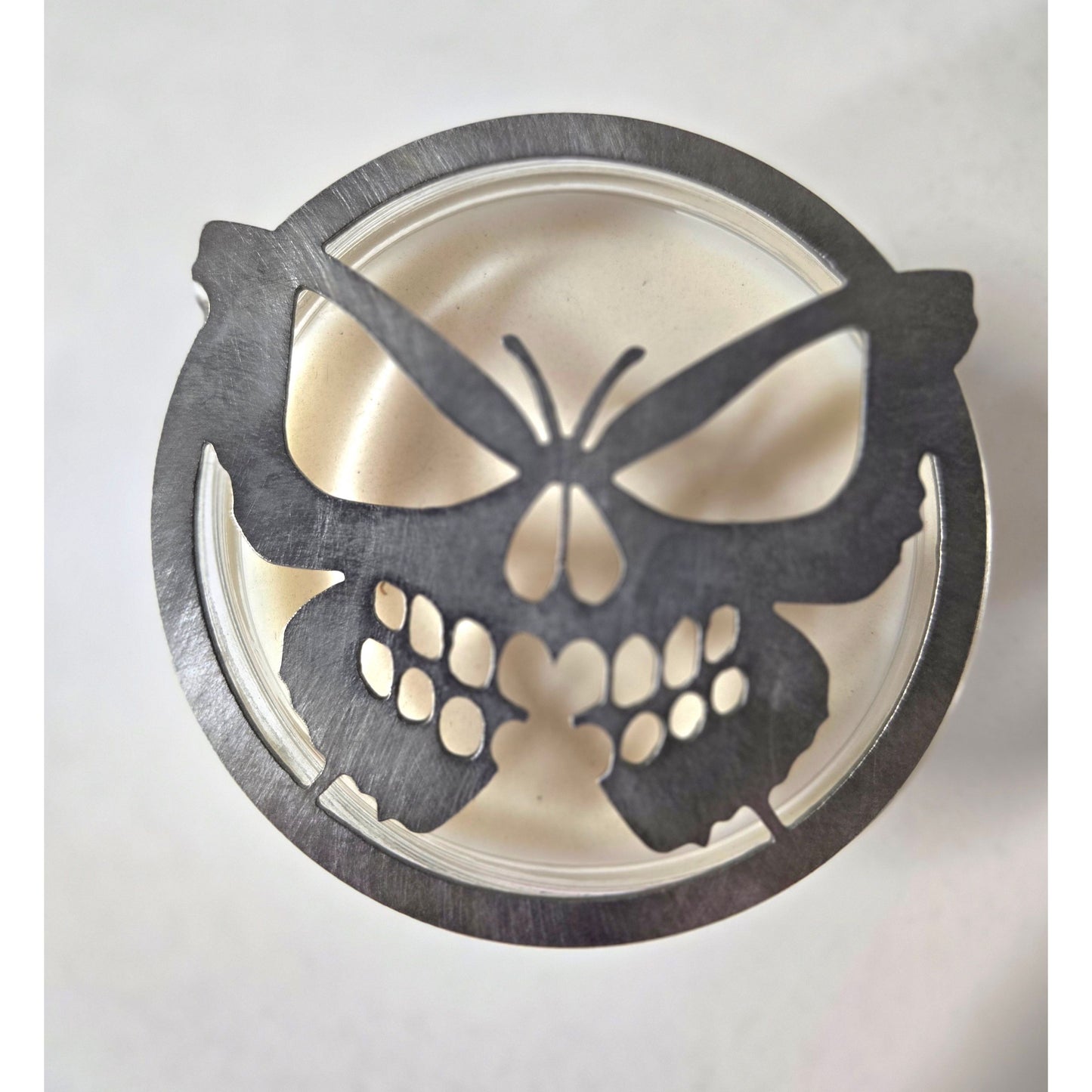 Butterfly Skull Candle Topper – Gothic Metal Jar Candle Lid & Unique Candle Accessory