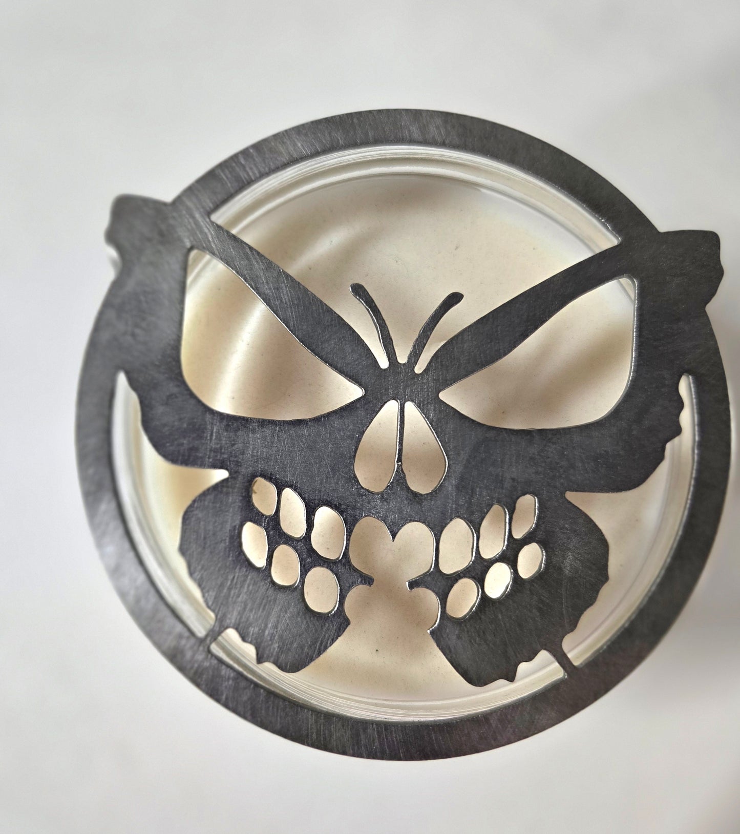 Butterfly Skull Candle Topper – Gothic Metal Lid