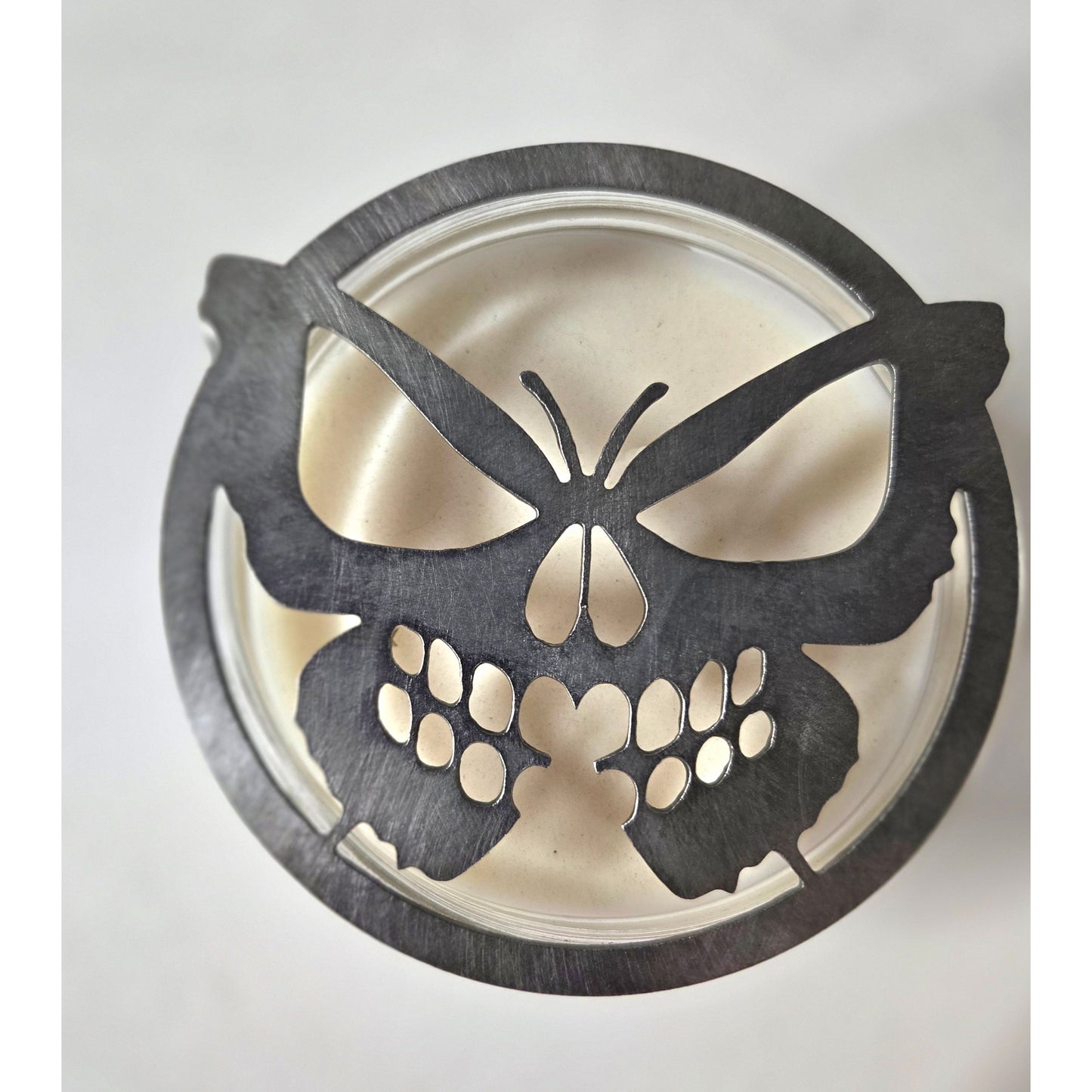 Butterfly Skull Candle Topper – Gothic Metal Jar Candle Lid & Unique Candle Accessory