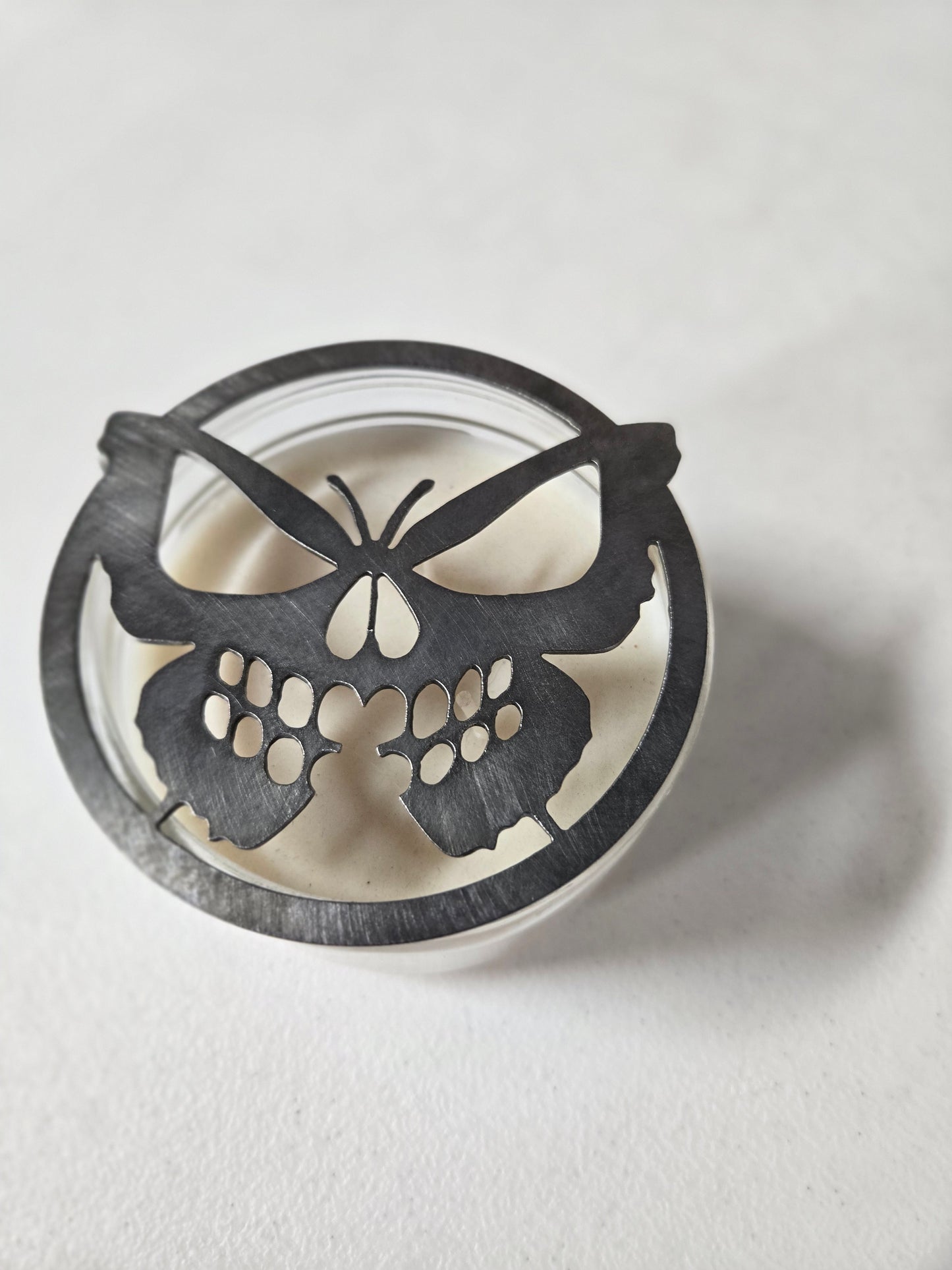 Butterfly Skull Candle Topper – Gothic Metal Lid