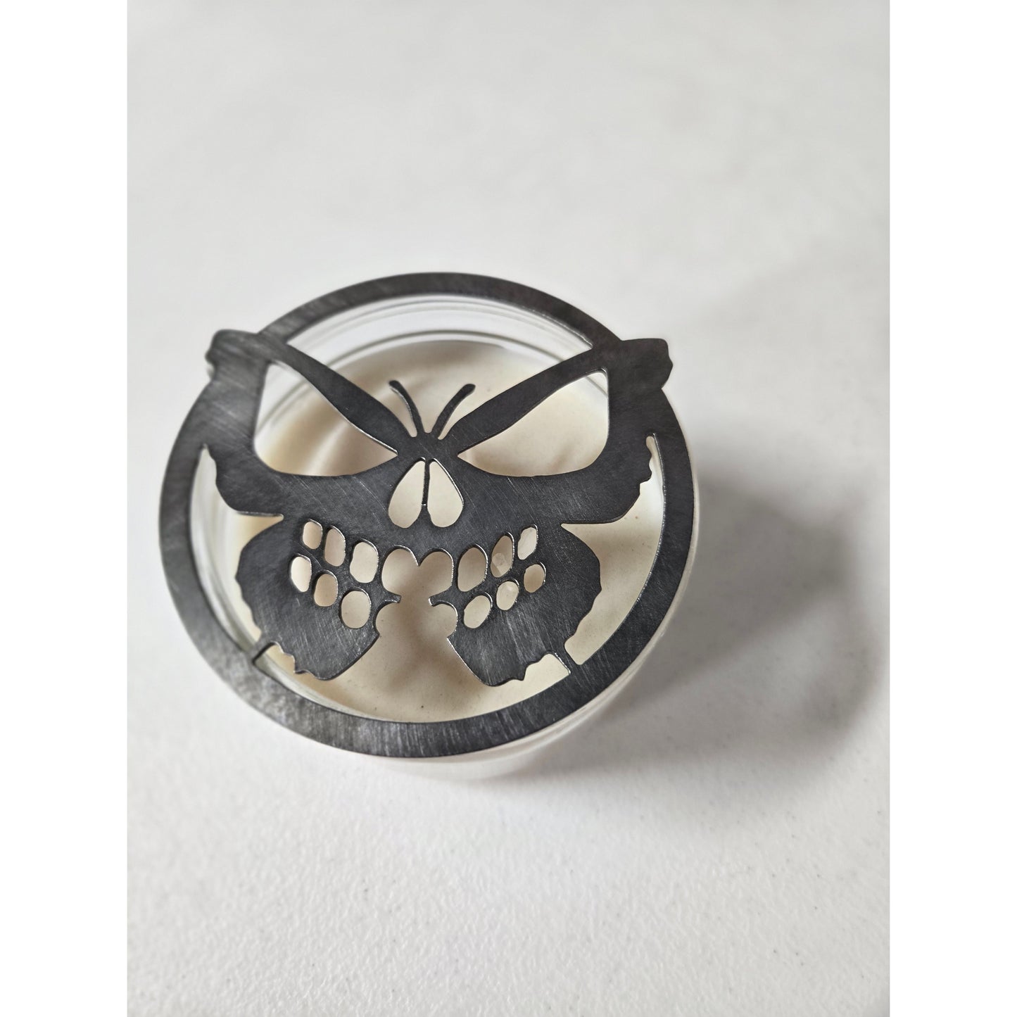 Butterfly Skull Candle Topper – Gothic Metal Jar Candle Lid & Unique Candle Accessory