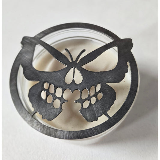 Butterfly Skull Candle Topper – Gothic Metal Jar Candle Lid & Unique Candle Accessory