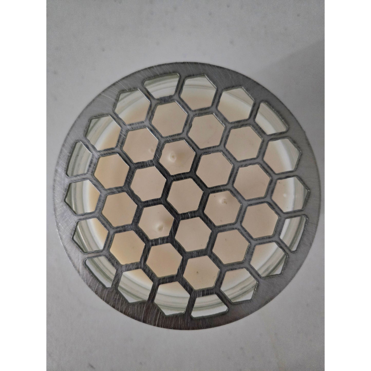 Decorative Honeycomb Metal Candle Topper – Geometric, Hexagon shapes, Farmhouse & Nature-Inspired Candle Décor