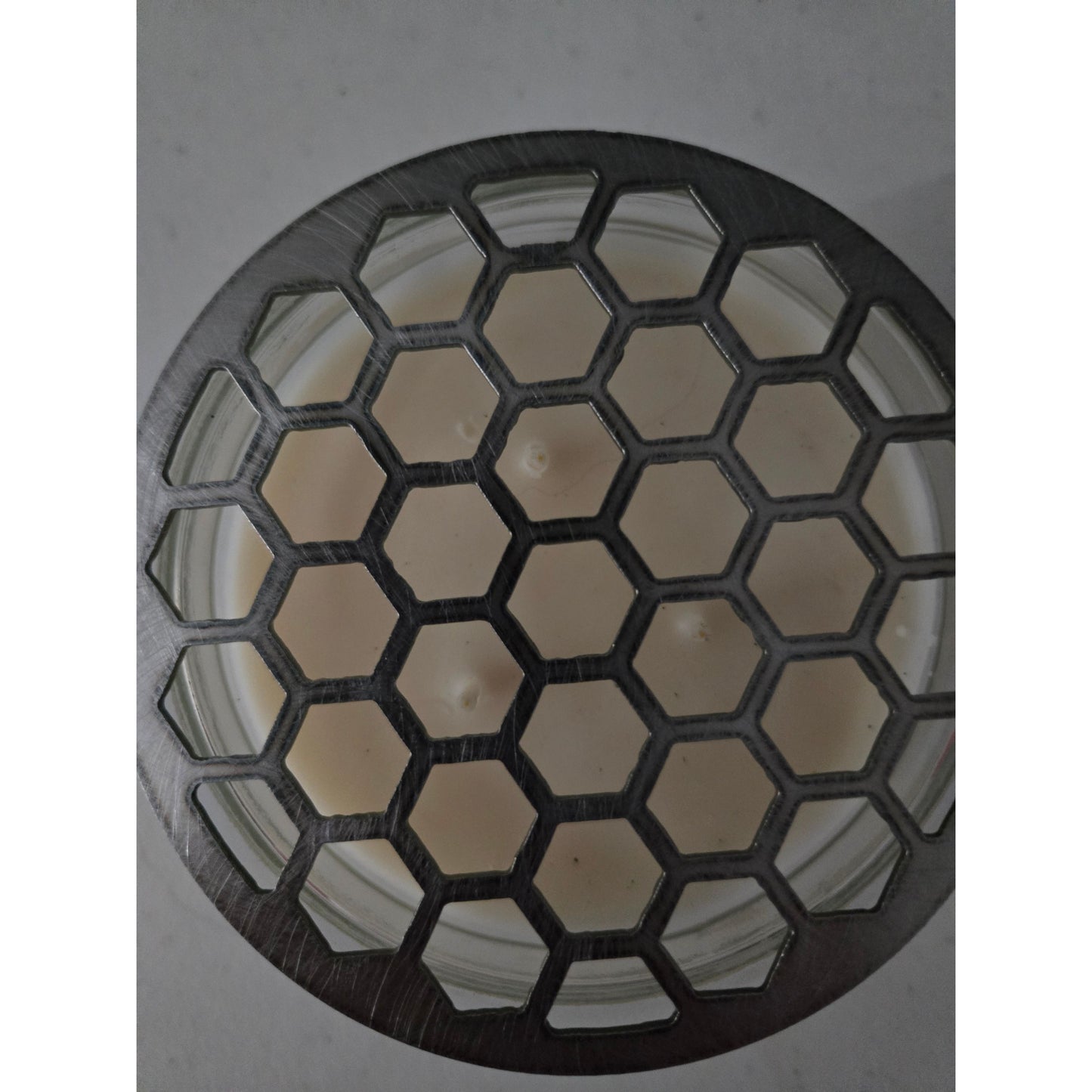 Decorative Honeycomb Metal Candle Topper – Geometric, Hexagon shapes, Farmhouse & Nature-Inspired Candle Décor