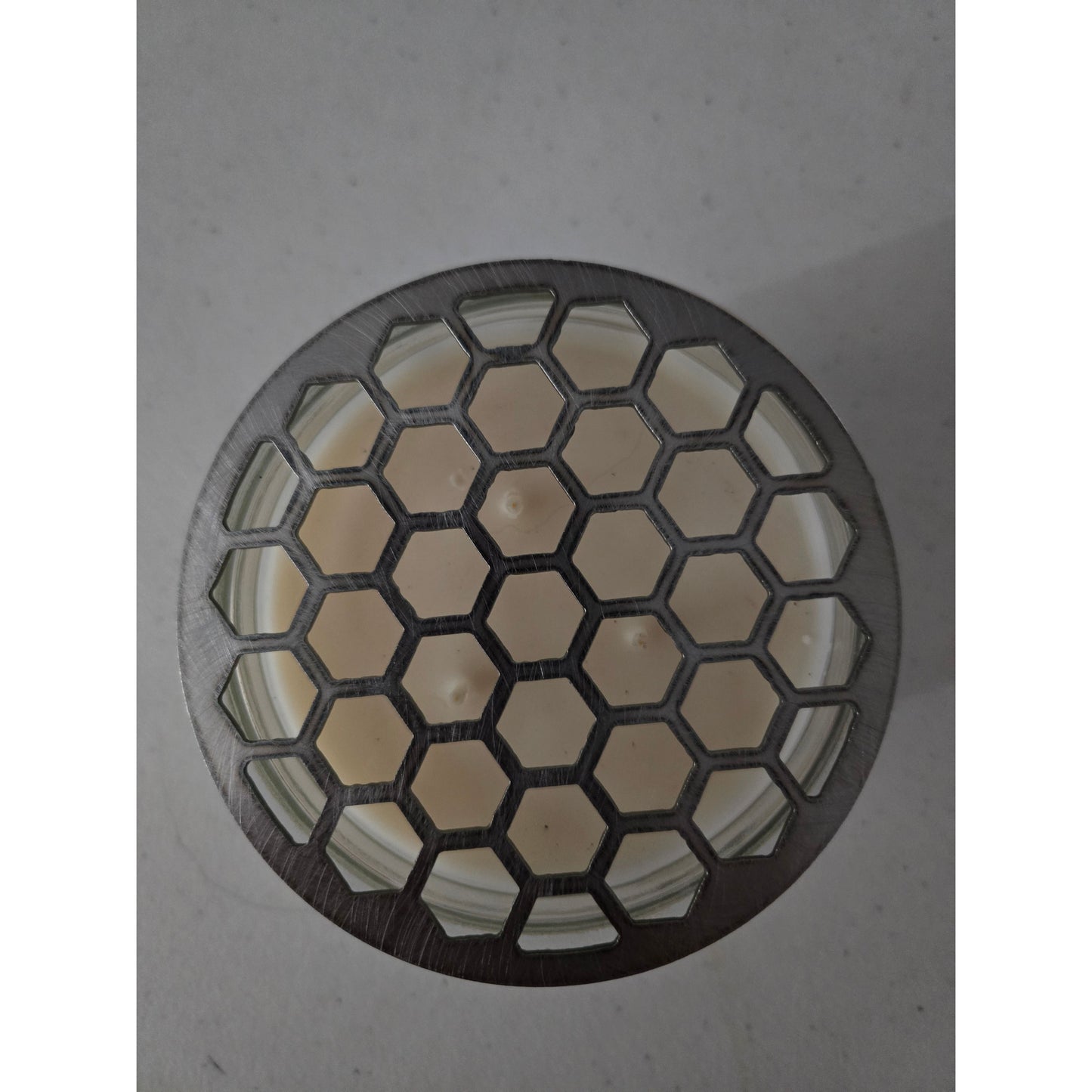 Decorative Honeycomb Metal Candle Topper – Geometric, Hexagon shapes, Farmhouse & Nature-Inspired Candle Décor