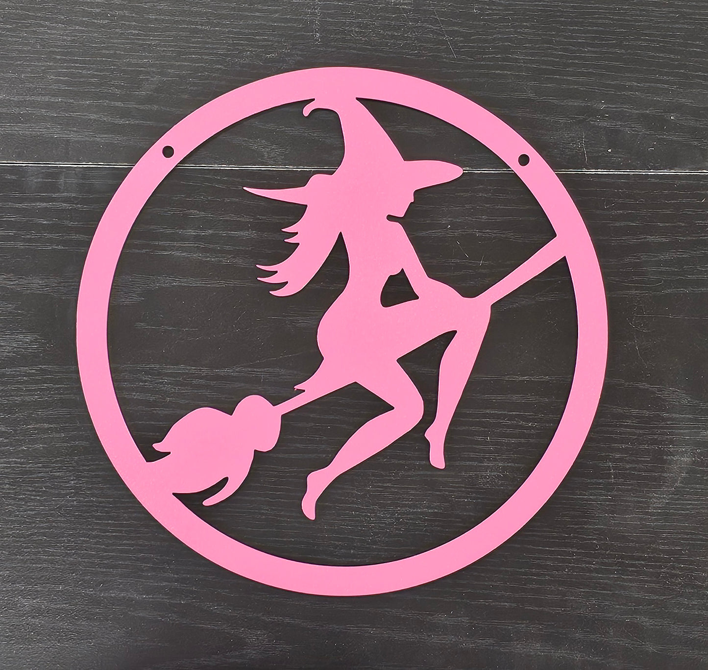 Flying Witch Metal Wall Sign – Halloween Broomstick Silhouette Décor