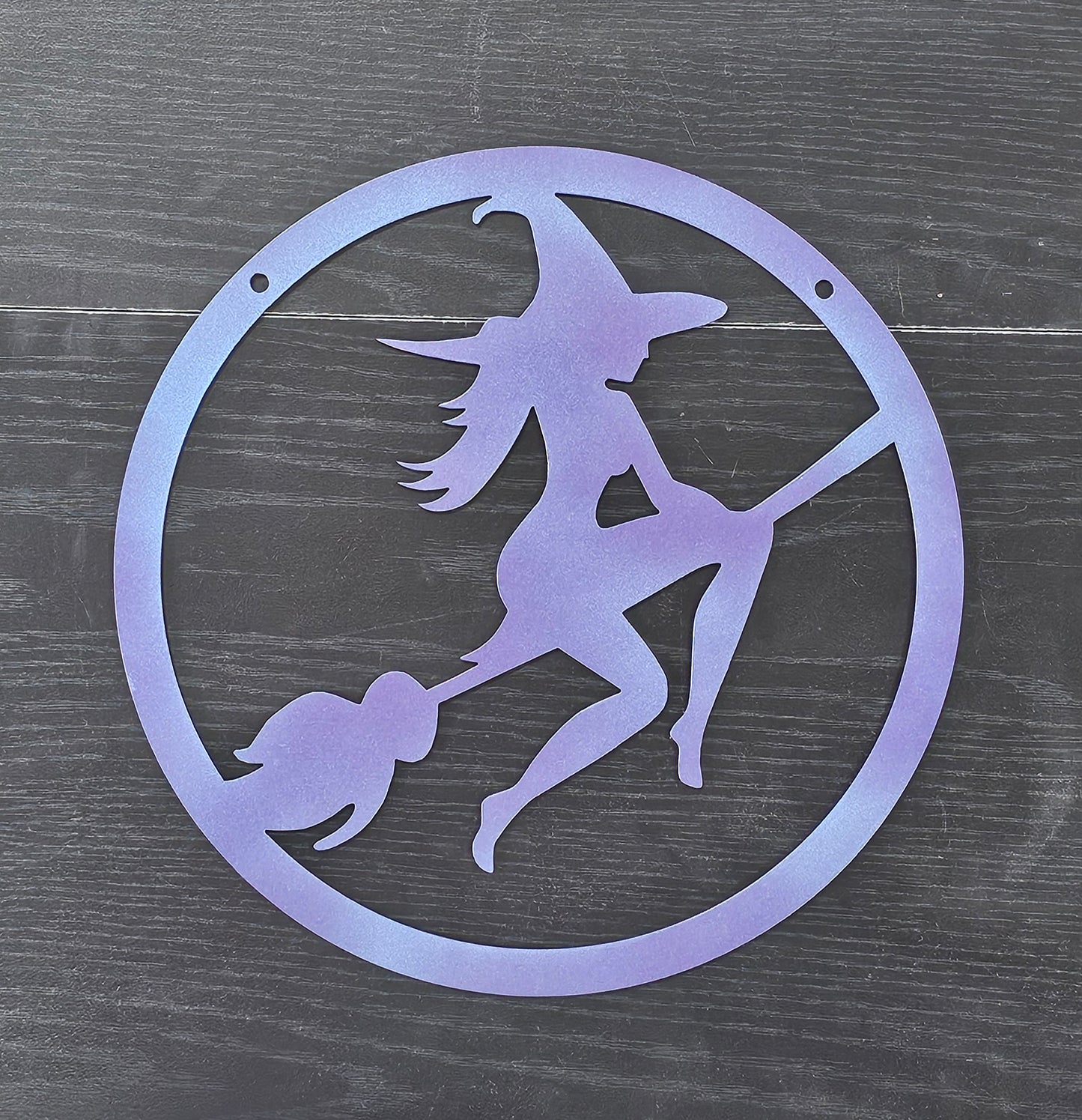 Flying Witch Metal Wall Sign – Halloween Broomstick Silhouette Décor