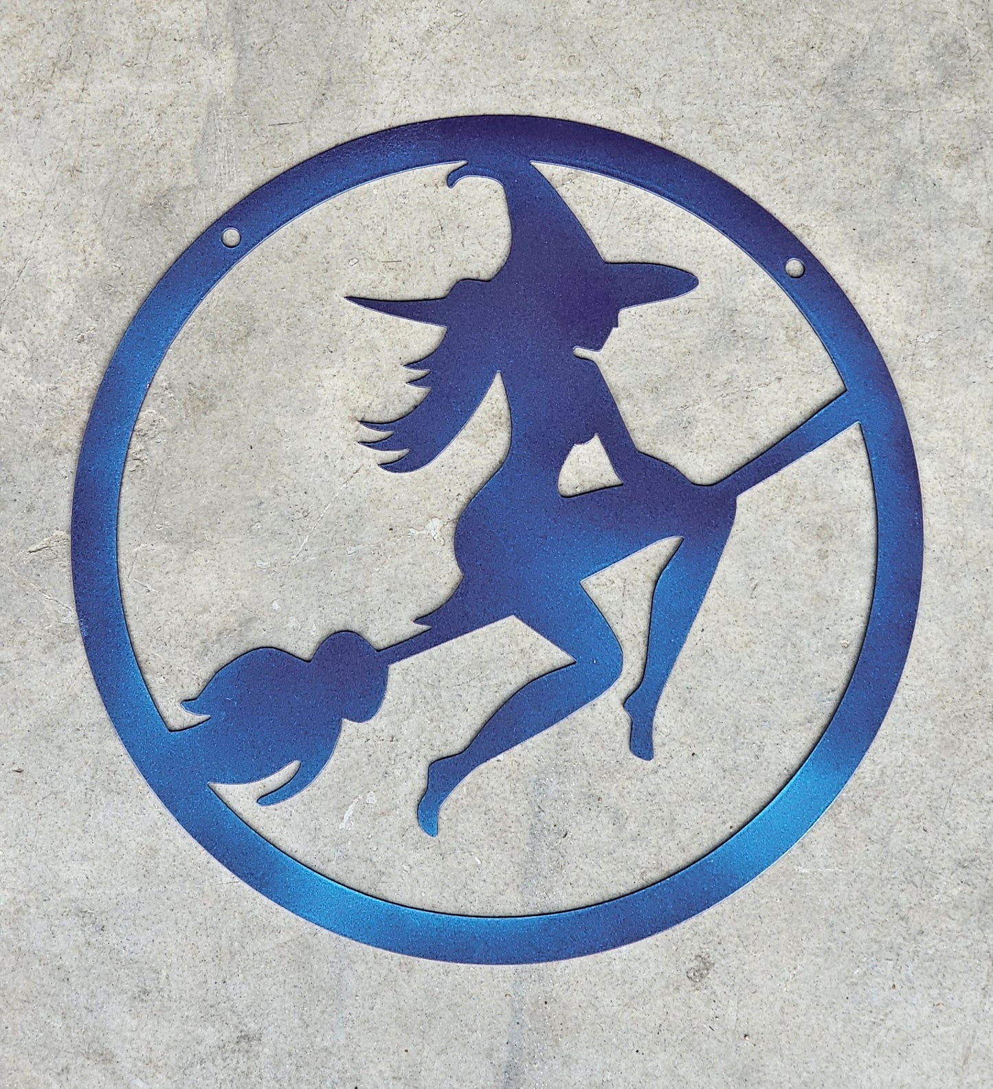 Flying Witch Metal Wall Sign – Halloween Broomstick Silhouette Décor