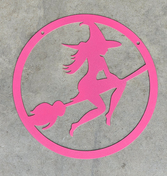 Flying Witch Metal Wall Sign – Halloween Broomstick Silhouette Décor