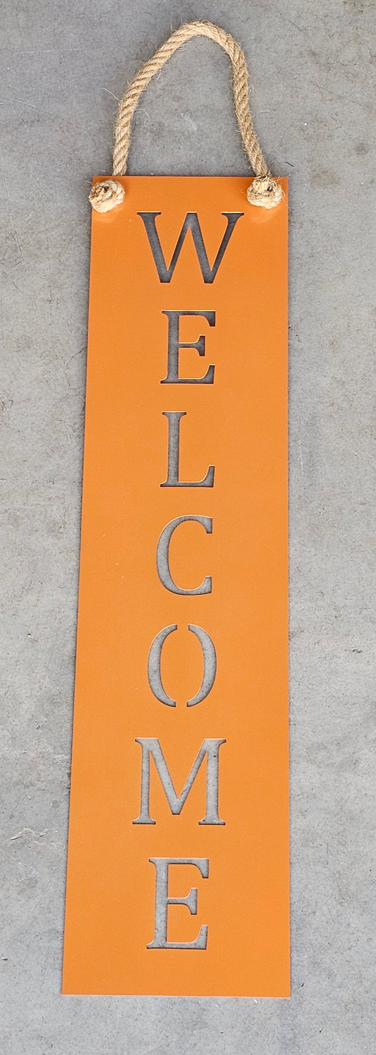 Rustic Orange Vertical Welcome Sign – Fall, Halloween & Farmhouse Décor