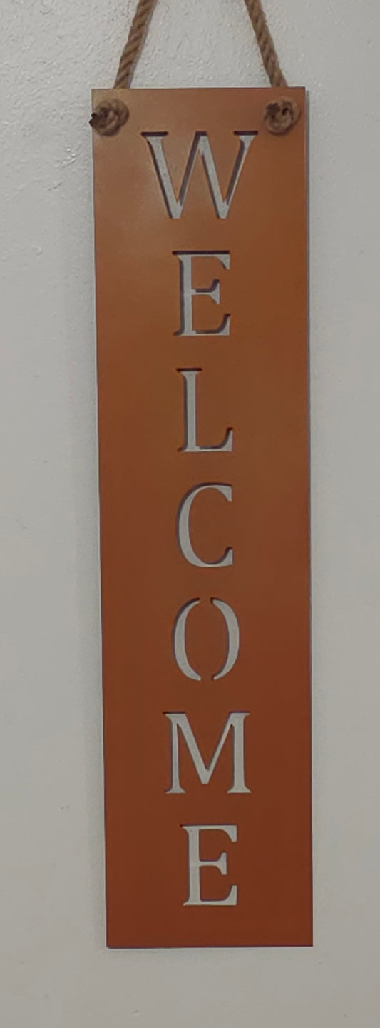 Rustic Orange Vertical Welcome Sign – Fall, Halloween & Farmhouse Décor