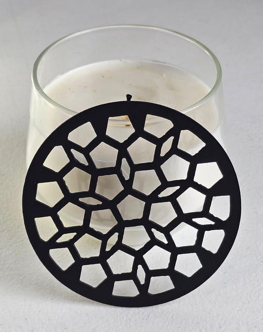 Geometric Honeycomb Candle Topper – Modern Geometric Jar Candle Accessory, Metal Candle Lid, Hexagon Pattern Candle Accessory, Decorative Jar Candle Topper